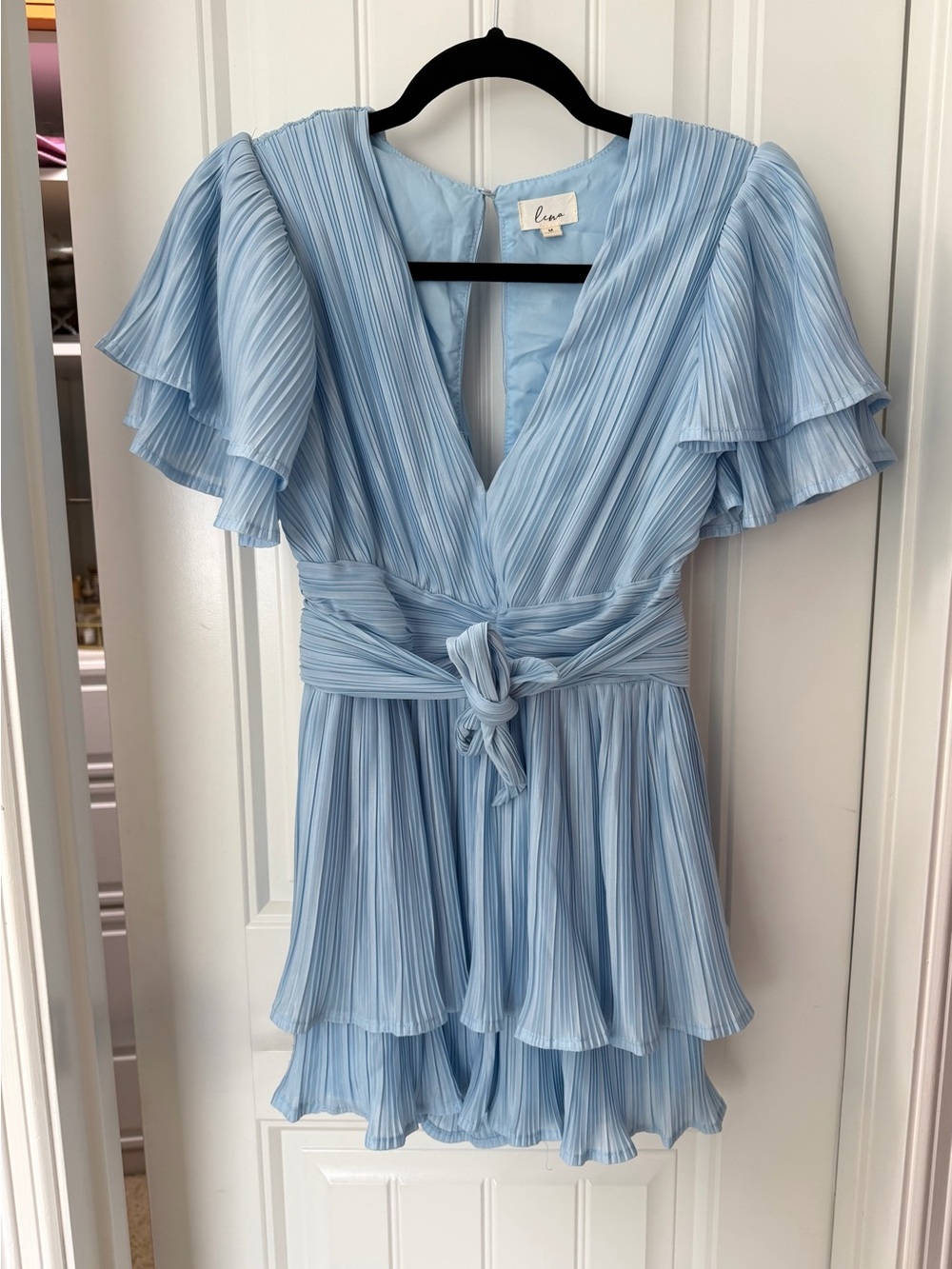 Lena light Blue Pleated Tiered Romper